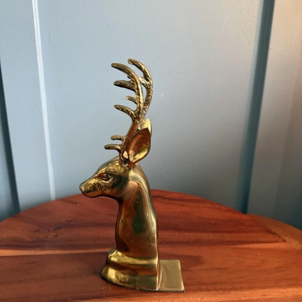 Vintage Brass Stag Deer Bookend 9.5